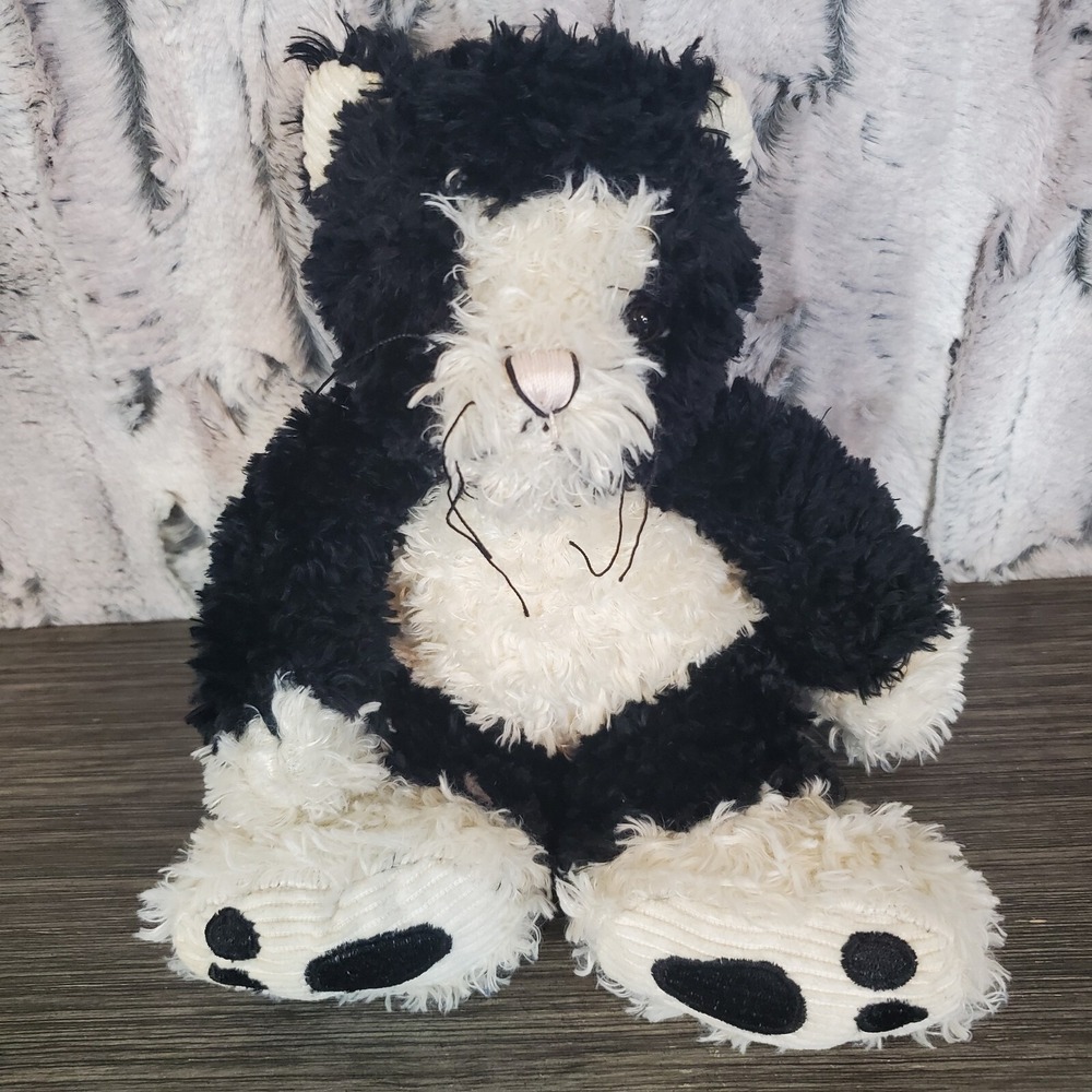 First & Main Black Cream Cat Plush  Stuffed Aminal Corduroy Paws 10"‎ #1002A